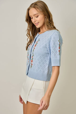 The Garden Bloom Blue Pointelle Cardigan