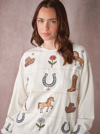 The Avery Western Patchwork Embroidered Sweatshirt