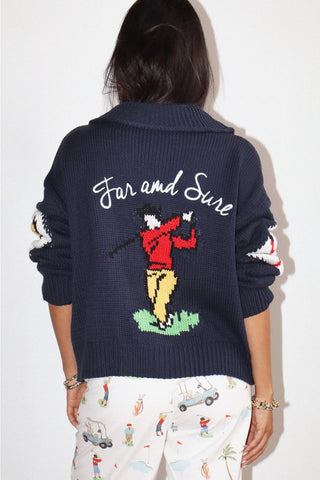 The Far & Sure Navy Golf Zip-Up Cardigan