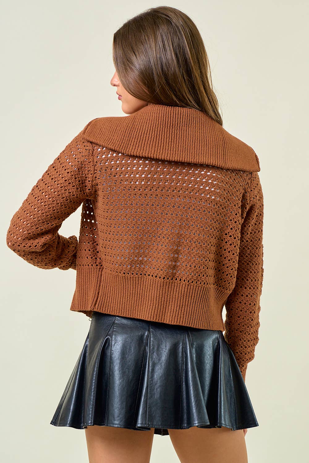 The Camille Zip-Up Pointelle Open Knit Sweater Jacket