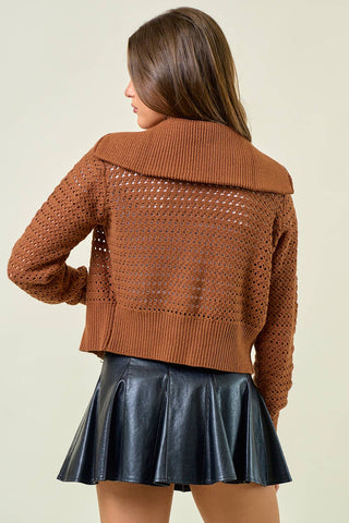 The Camille Zip-Up Pointelle Open Knit Sweater Jacket