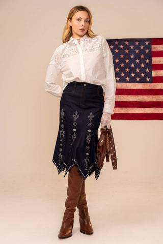 The Sonya Studded Denim Skirt