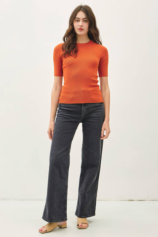 The Classic Solid Half Sleeve Rib Knit Top