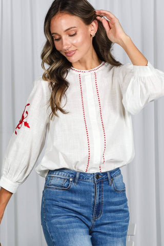 The Marisa Floral Embroidered Cotton Blouse
