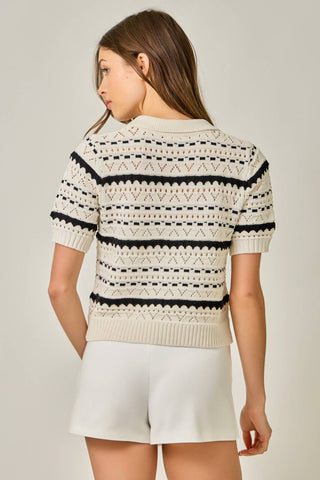 The Ecru Stripe Pointelle Cardigan