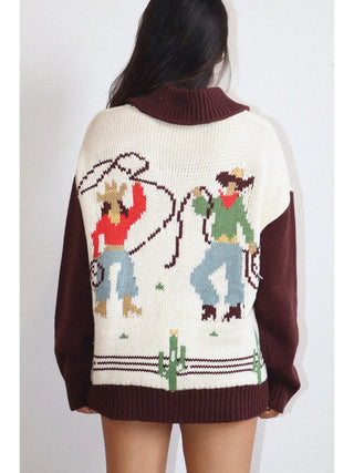 The Rodeo Scene Cream & Brown Knit Zip-Up Cardigan