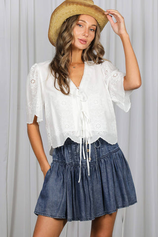 The Opal Scalloped Edge Eyelet Lace Top