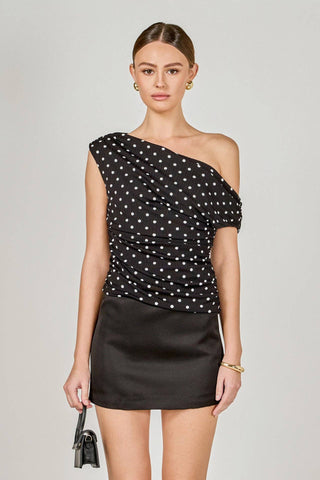The Felicia Polka Dot Asymmetrical Top