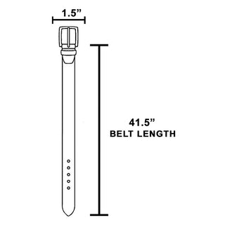 Belt dimensions diagram showing 1.5 inch width and 41.5 inch total length