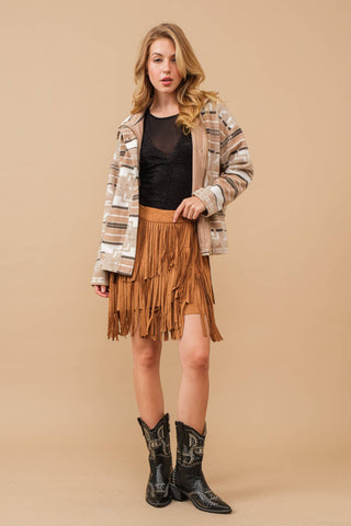 The Annie Fringe Faux Suede Wrap Skirt