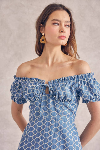 The Bailey Denim Blue Eyelet Mini Dress