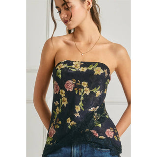 The Heidi Floral Asymmetrical Lace Hem Tube Top