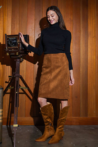 The Beth Stretch Suede Skirt