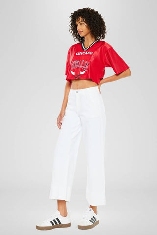 The Lindsay High Rise Cropped Wide Leg Jeans in White