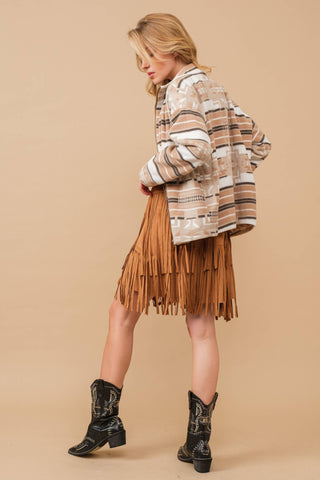 The Annie Fringe Faux Suede Wrap Skirt