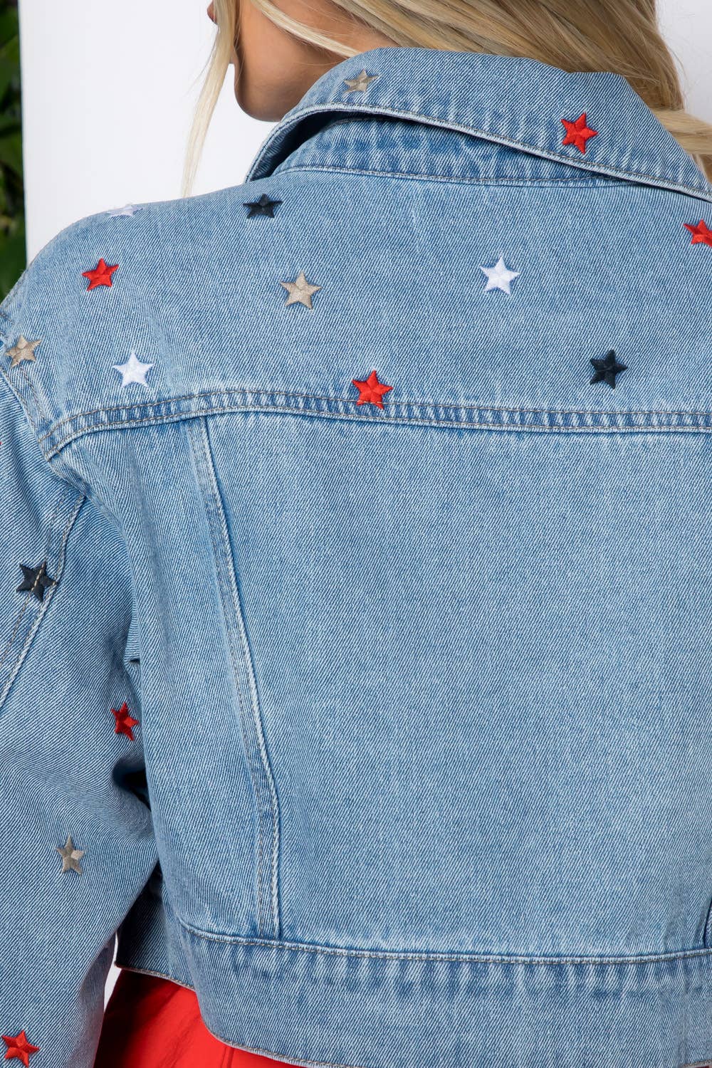 The Star Embroidered Crop Denim Jacket