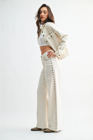 The Off White Studded Wide Leg Jeans