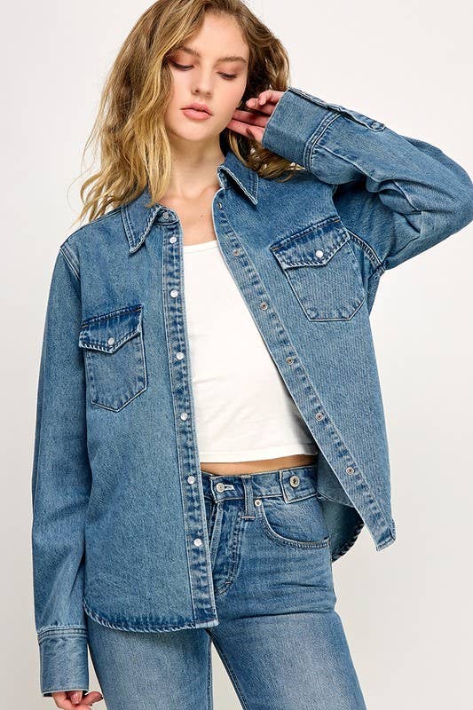 The Logan Western Denim Relaxed Fit Snap Button Down