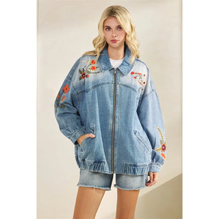 The Raelynn Embroidered Denim Jacket in Blue