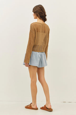 The Ruthie Sheer Floral Crochet Top with Bell Sleeves