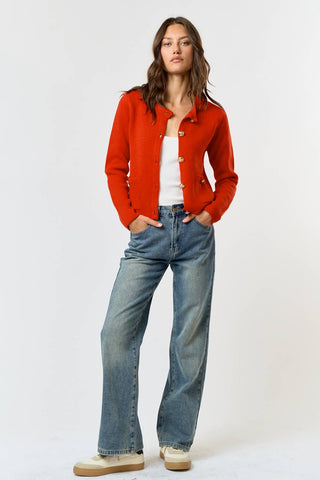 The Lila Button Front Sweater Cardigan in Red