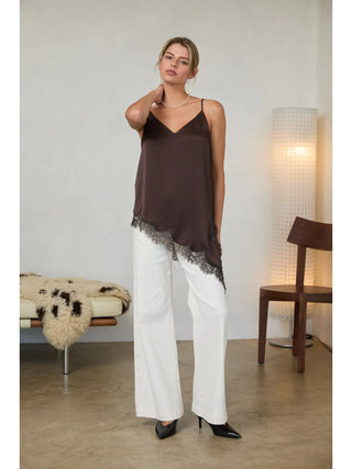 The Asymmetrical Satin Cami Tunic in Brown