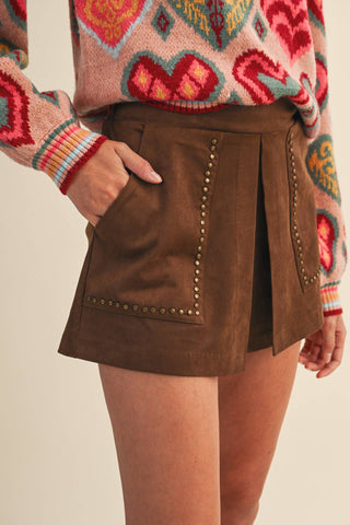The Jacey Studded Suede Skort