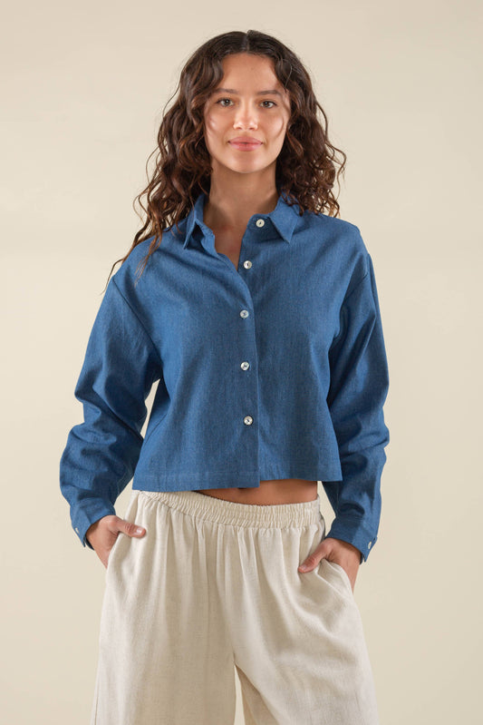 Charli Boxy Long Sleeve Denim Button Down
