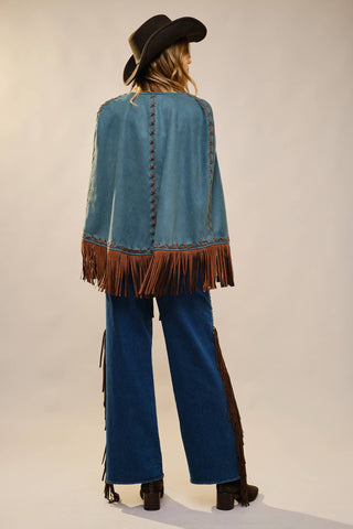 The Western Fringe Cape Jacket in Dark Teal