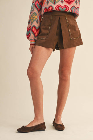 The Jacey Studded Suede Skort