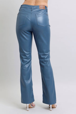 Faux Leather High Waisted Tummy Control Bootcut Pants