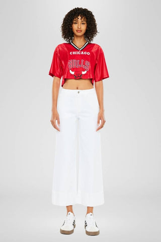 The Lindsay High Rise Cropped Wide Leg Jeans in White