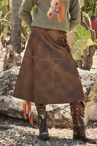 The Zigzag Seam Faux Leather Midi Skirt