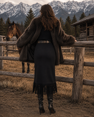 The Laramie Faux Suede Fringe Wrap Skirt