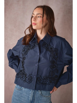 The Shyla Beaded Navy Shirt
