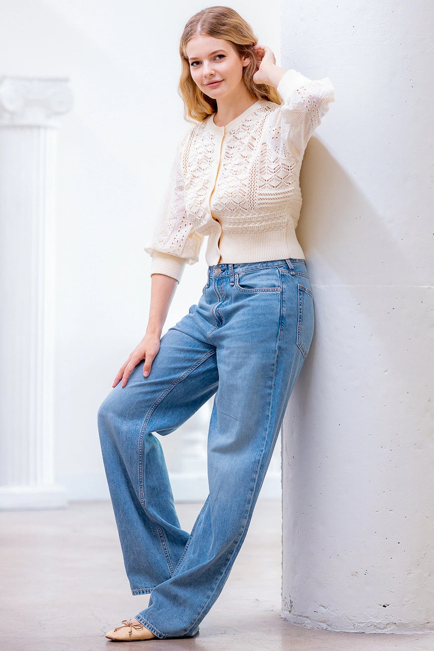 The Darcy Cream Sweater with Lace Sleeves