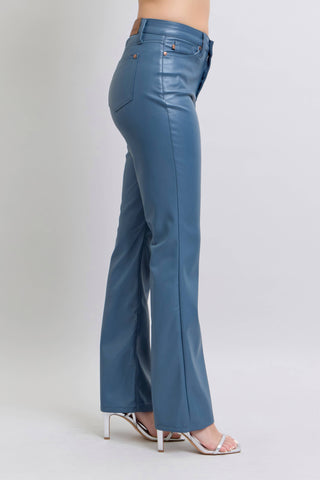 Faux Leather High Waisted Tummy Control Bootcut Pants