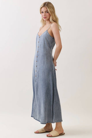 The Gracie Denim Tencel Button-Front Maxi Dress