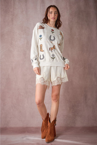 The Avery Western Patchwork Embroidered Sweatshirt