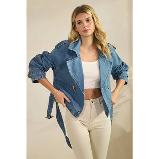 The Selena Belted Cropped Denim Jacket