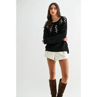 The Emery Black Floral Sweater