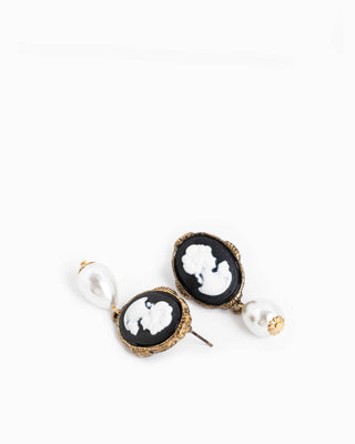 Antique Cameo Pearl Drop Earrings