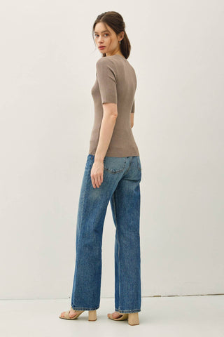 The Classic Solid Half Sleeve Rib Knit Top