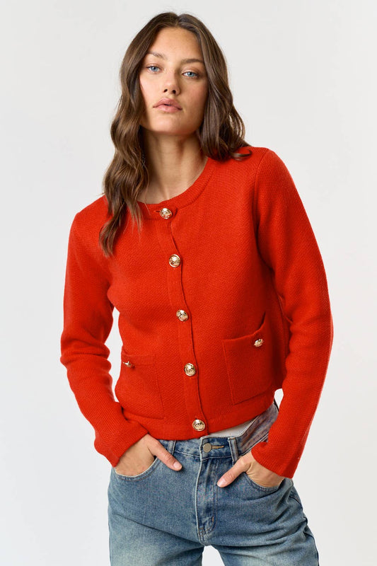 The Lila Button Front Sweater Cardigan in Red