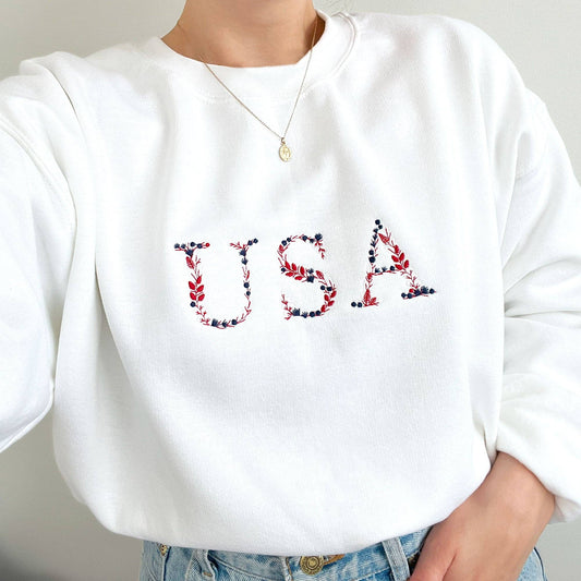 Floral USA Embroidered Crewneck Sweatshirt