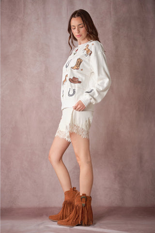 The Avery Western Patchwork Embroidered Sweatshirt