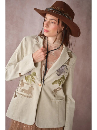 The Emme Western Floral Embroidered Denim Blazer