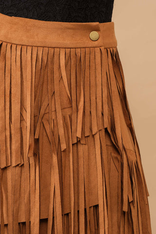 The Annie Fringe Faux Suede Wrap Skirt