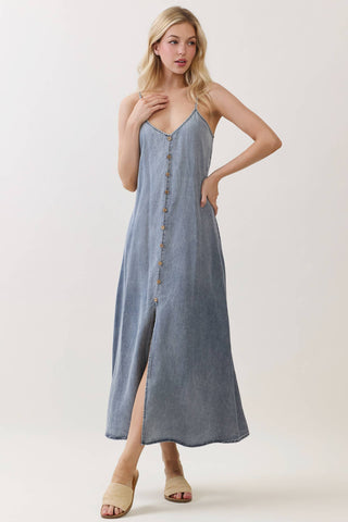 The Gracie Denim Tencel Button-Front Maxi Dress