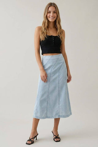 The Mabel Diagonal Line Denim Midi Skirt